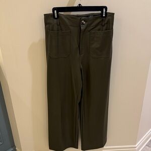 Maeve Olive Faux Leather Wide Leg Pants